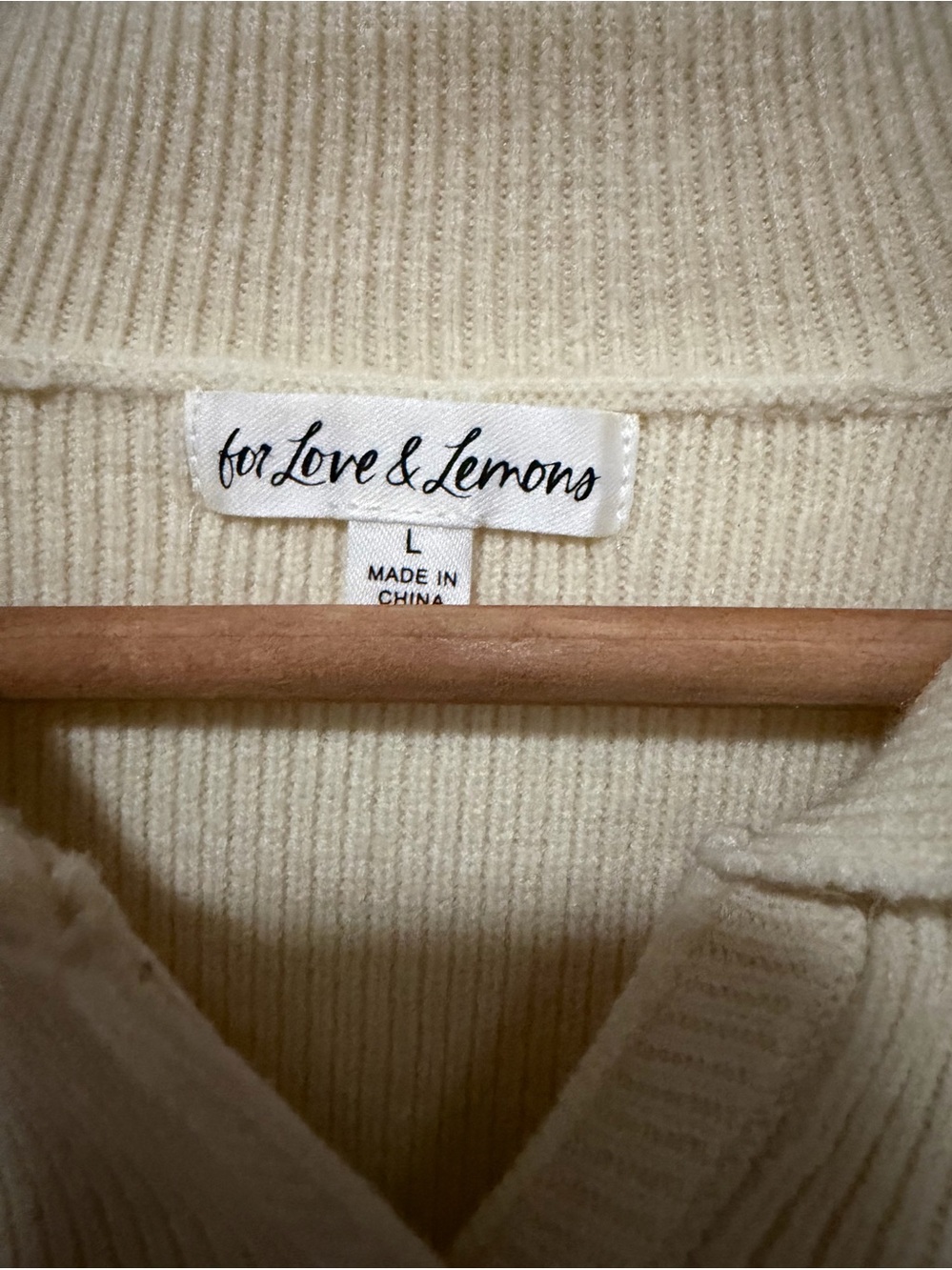 For Love & Lemons Mona Cropped Polo Sweater in Ivory. - Picture 4 of 7